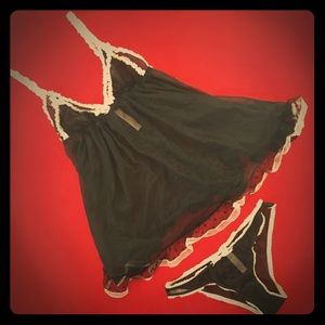 VS Babydoll set black polka dot pink lace ❤️